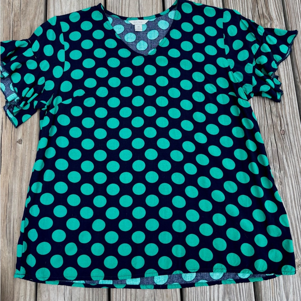Cato Teal and Black Polka Dot Blouse
